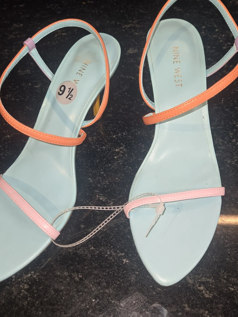 Nine West Pastel Blue Sandals with Pink and Orange Straps